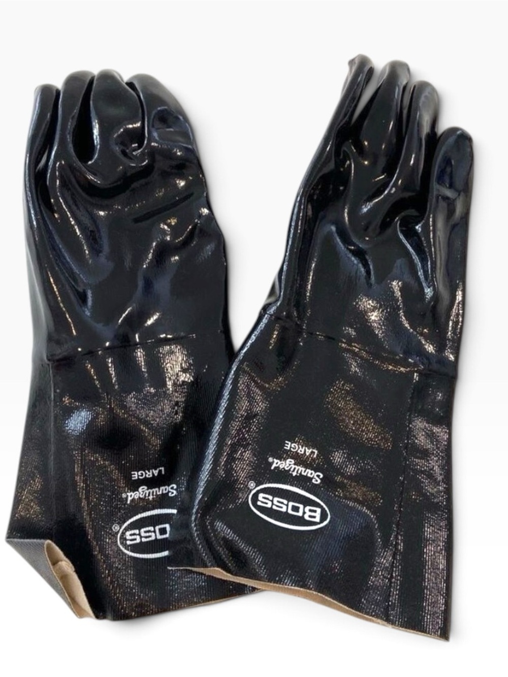 Boss black industrial waterproof rubber glove textured grip long cuff heavy duty